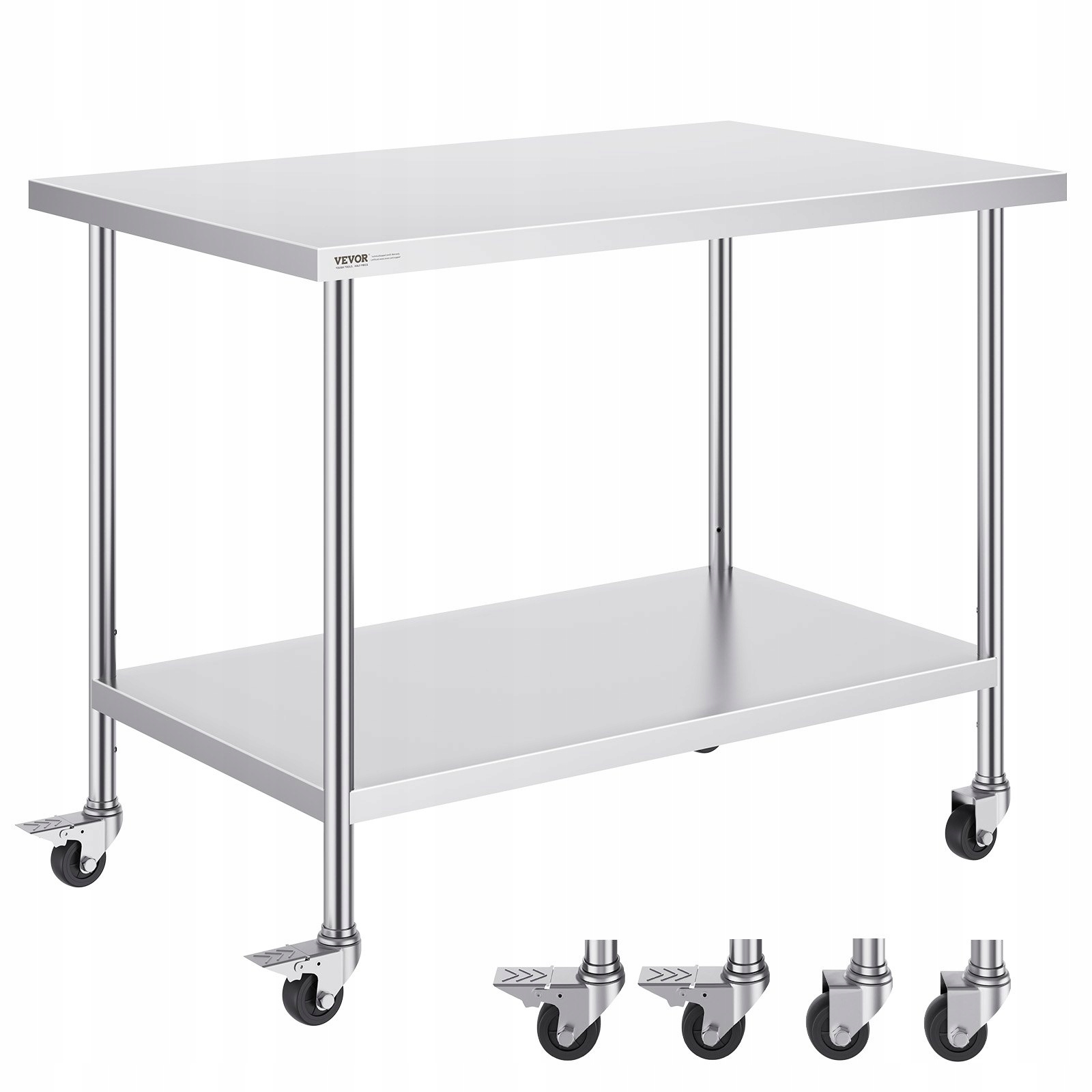 Nerezový gastronomický stůl 76 x 122 cm na kolečkách s policí, mobilní bar