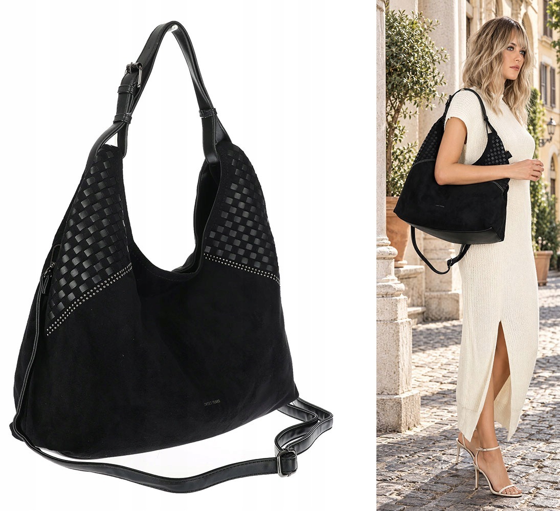 Dámská shopper kabelka semišová prostorná přes rameno lehká BS105 Černá