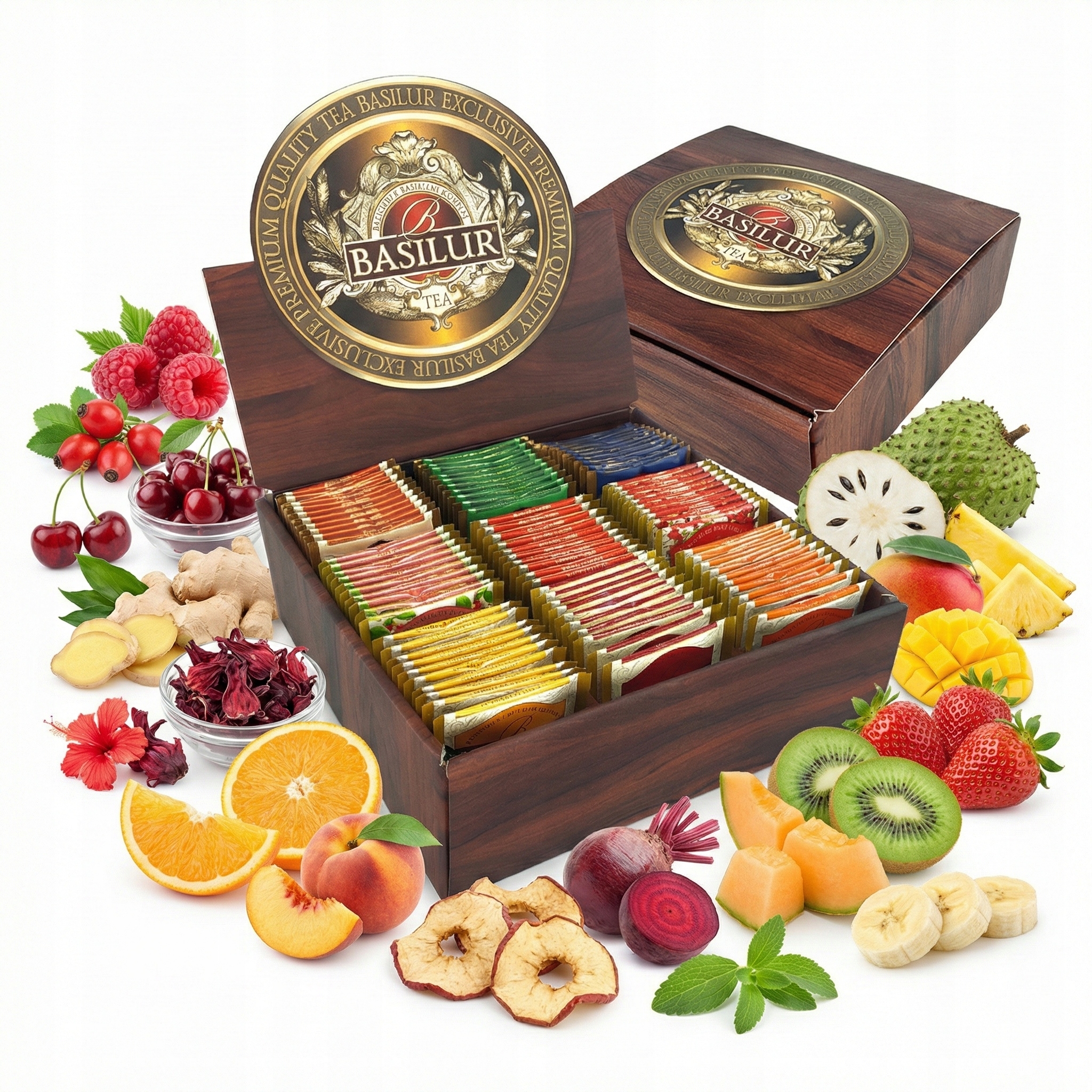 Levně Basilur Expozitor Ovocné Nálevy Sada Čajů S 9 Příchutěmi 90 ks