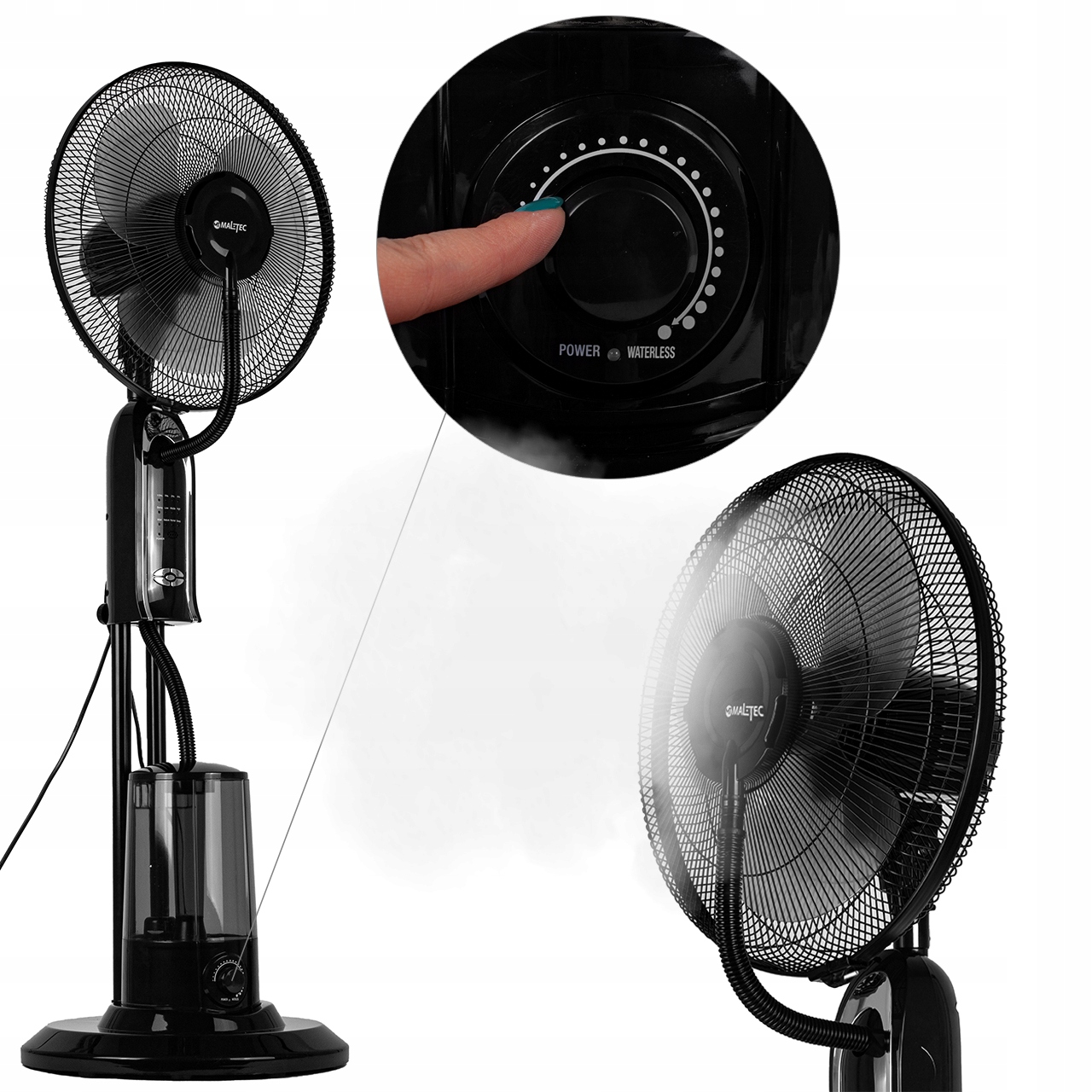 WENTYLATOR WIATRAK PODŁOGOWY Z NAWILŻACZEM MGIEŁKA Kolor dominujący czarny