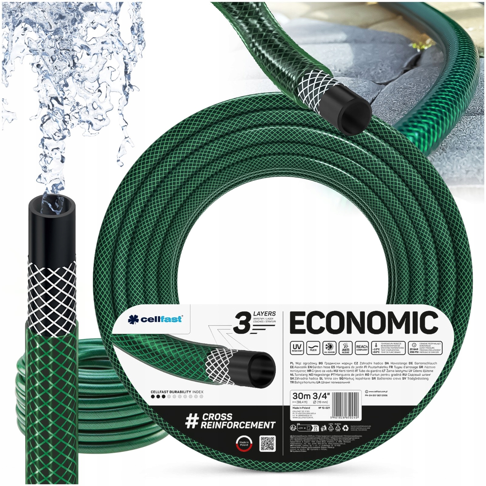 Hadice 3/4" 30 m Cellfast Economic na vodu, 3vrstvá, Silná, pružná