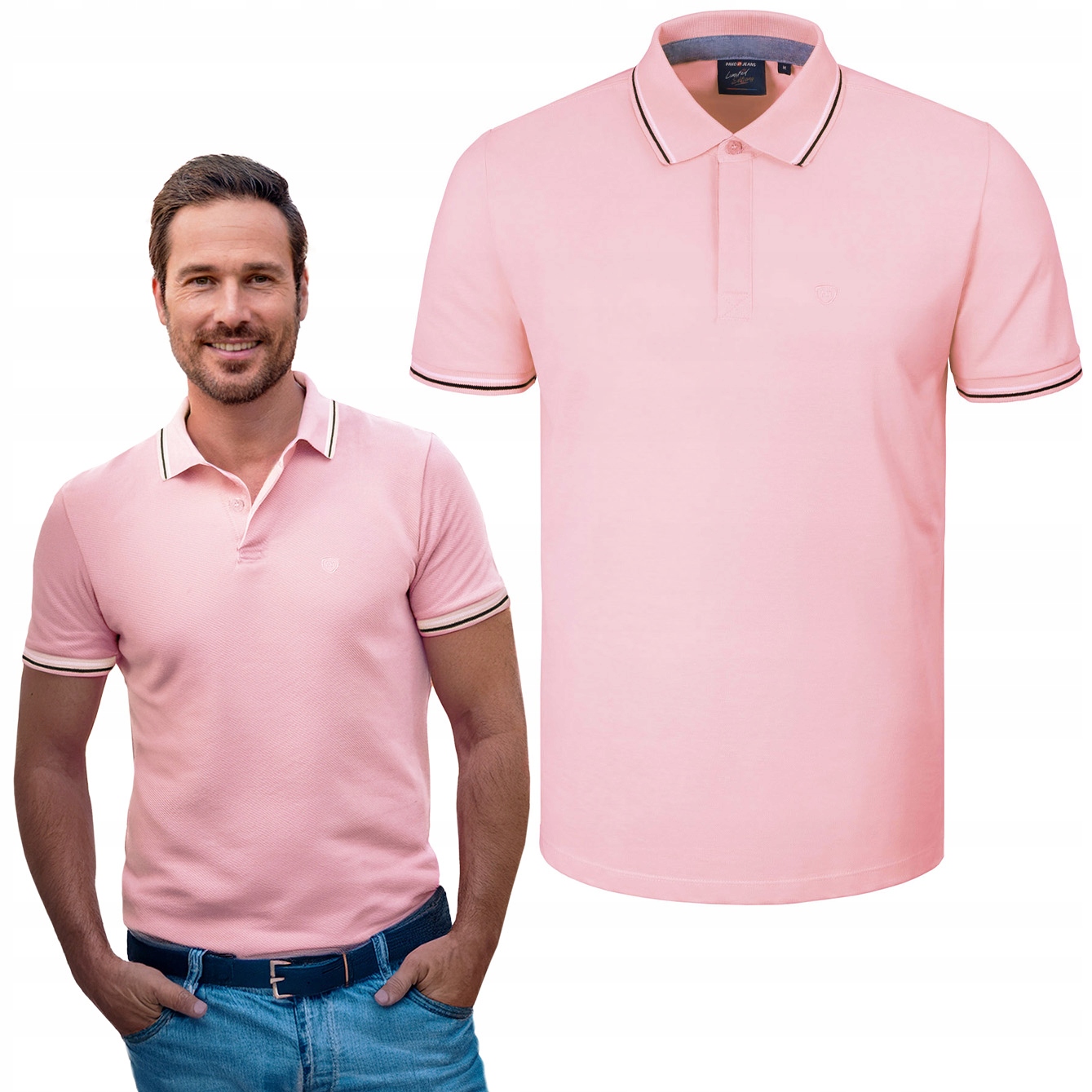 polokošile Pánské Růžové Bavlněné Copper Elegantní 2XL Pako Jeans
