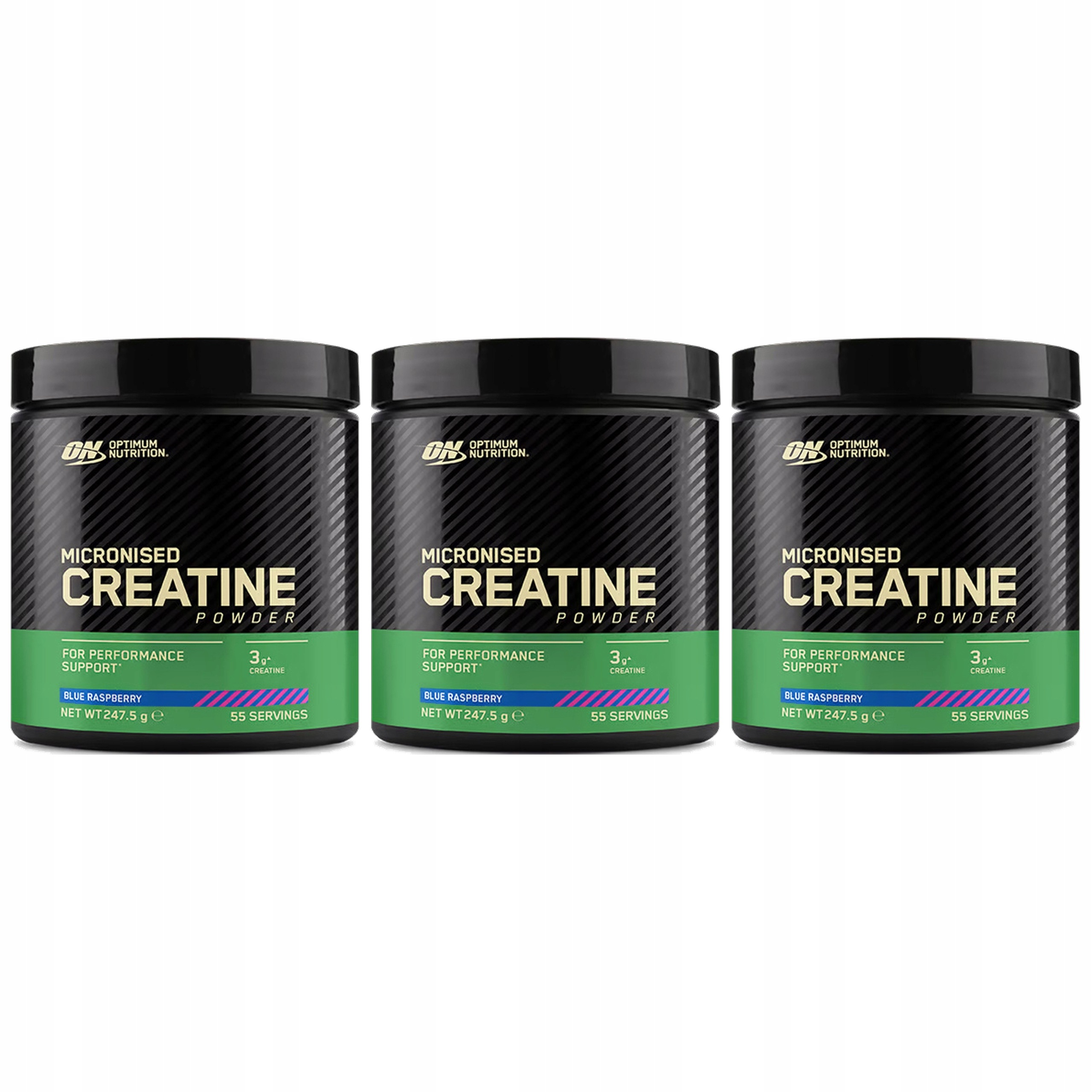 3x Kreatin Monohydrát Optimum Nutrition 247 g Borůvka Hmotnost Síla 55 porcí