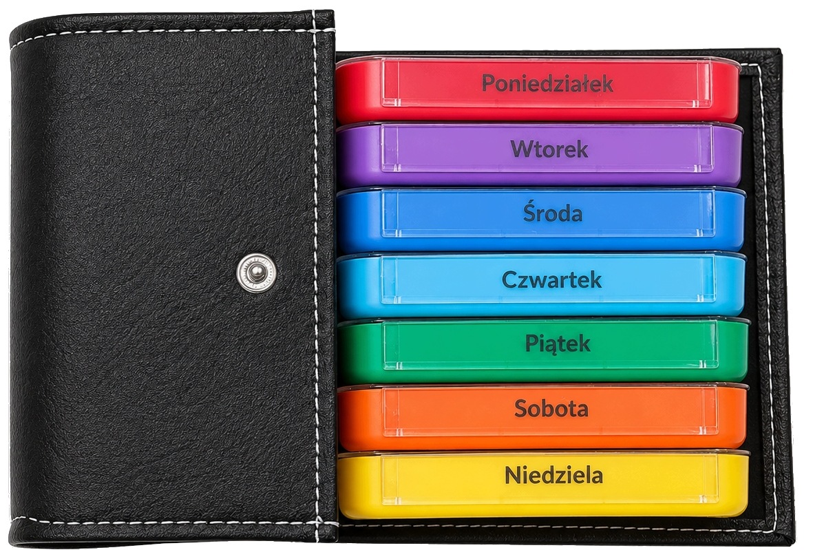 Organizer tabletek tygodniowy pojemnik na leki kasetka 7 dni 4 przegródki