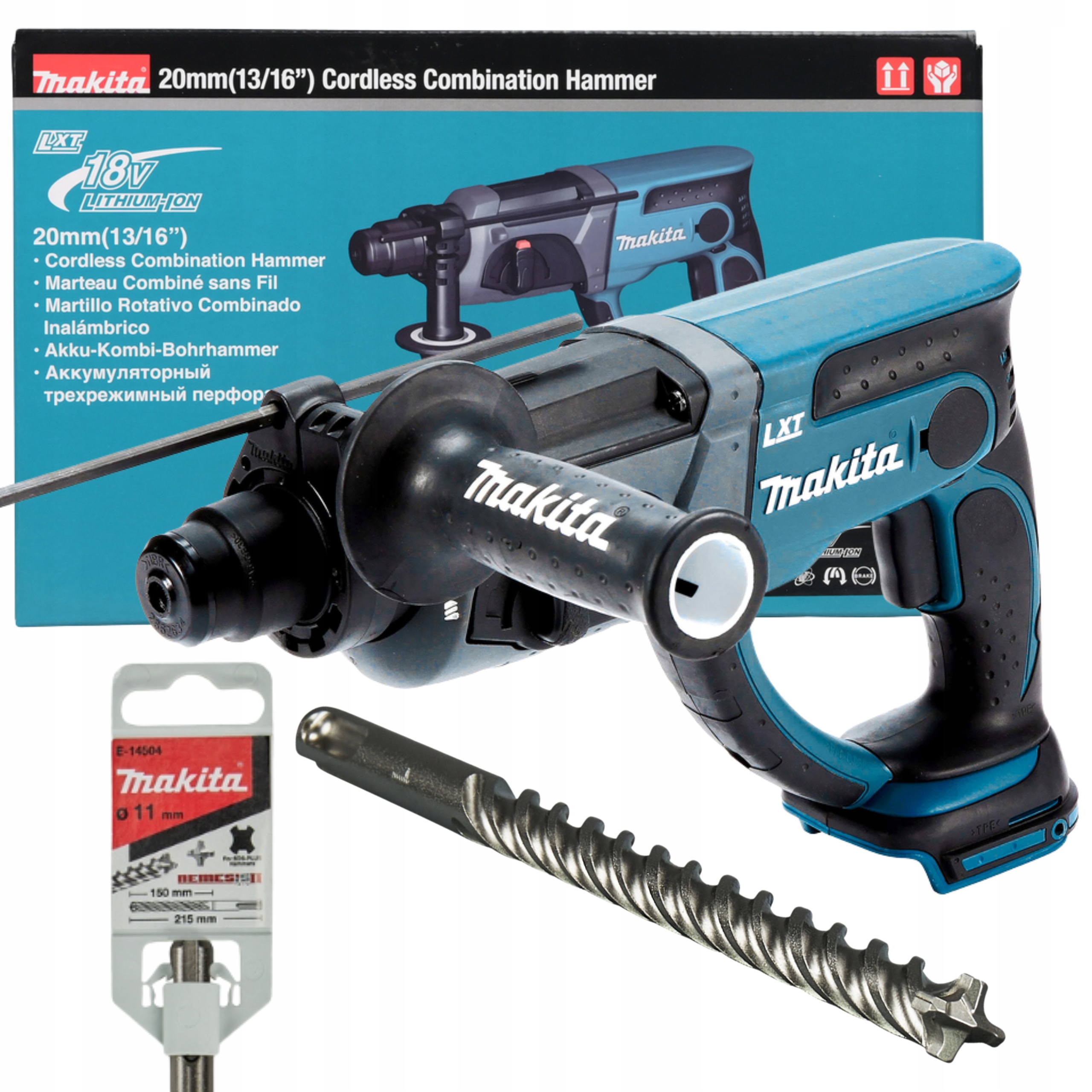 Zestaw Młotowiertarka Akumulatorowa 18V Makita DHR202Z Wiertło Sds-plus