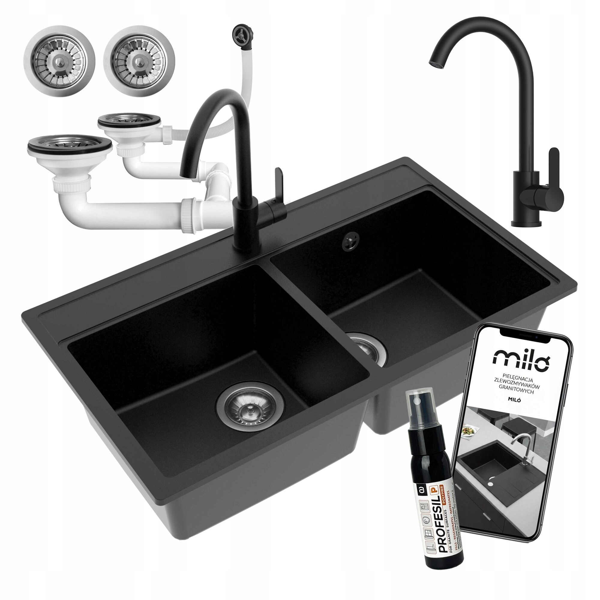 Drezový Kuchynský Drez Granitový Dvojkomorový Miló Metro Sifón Batéria