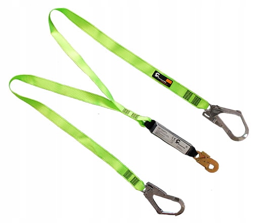 Linka asekuracyjna z amortyzatorem 2 taśmy 3 zatrzaśniki