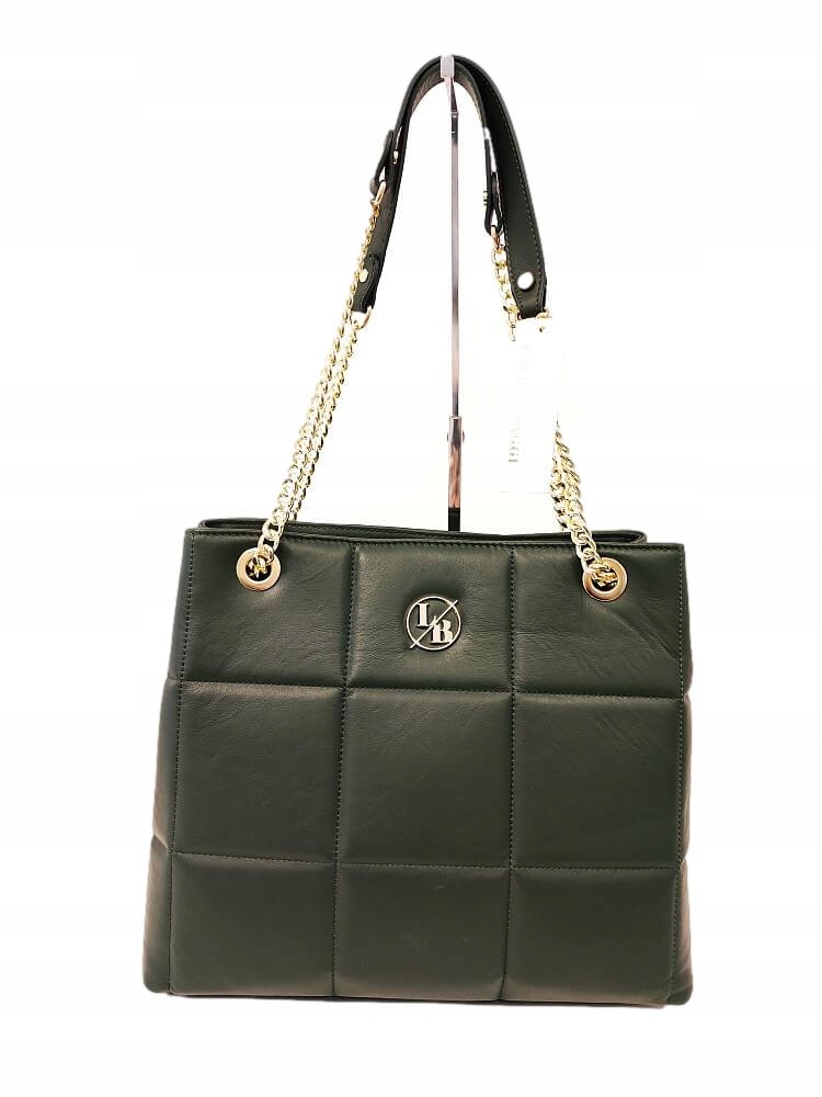 Laura Biaggi kožená shopper kabelka, lahvově zeleň, prošívaná