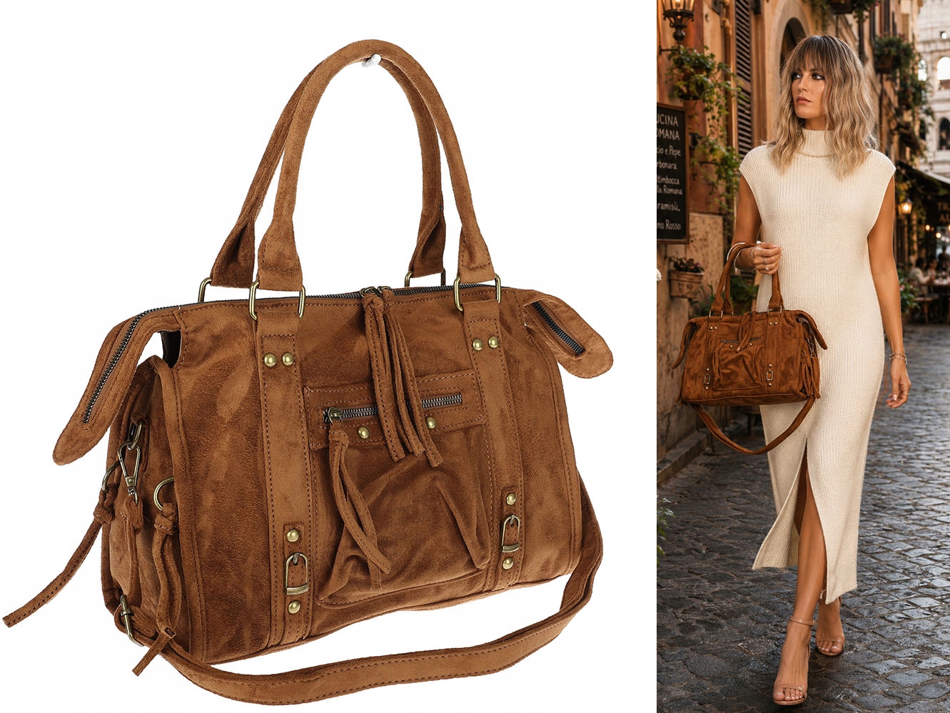 Kabelka kufřík do ruky Kabelka Přes Rameno elegantní semišová taška HJ1381 Hnědá