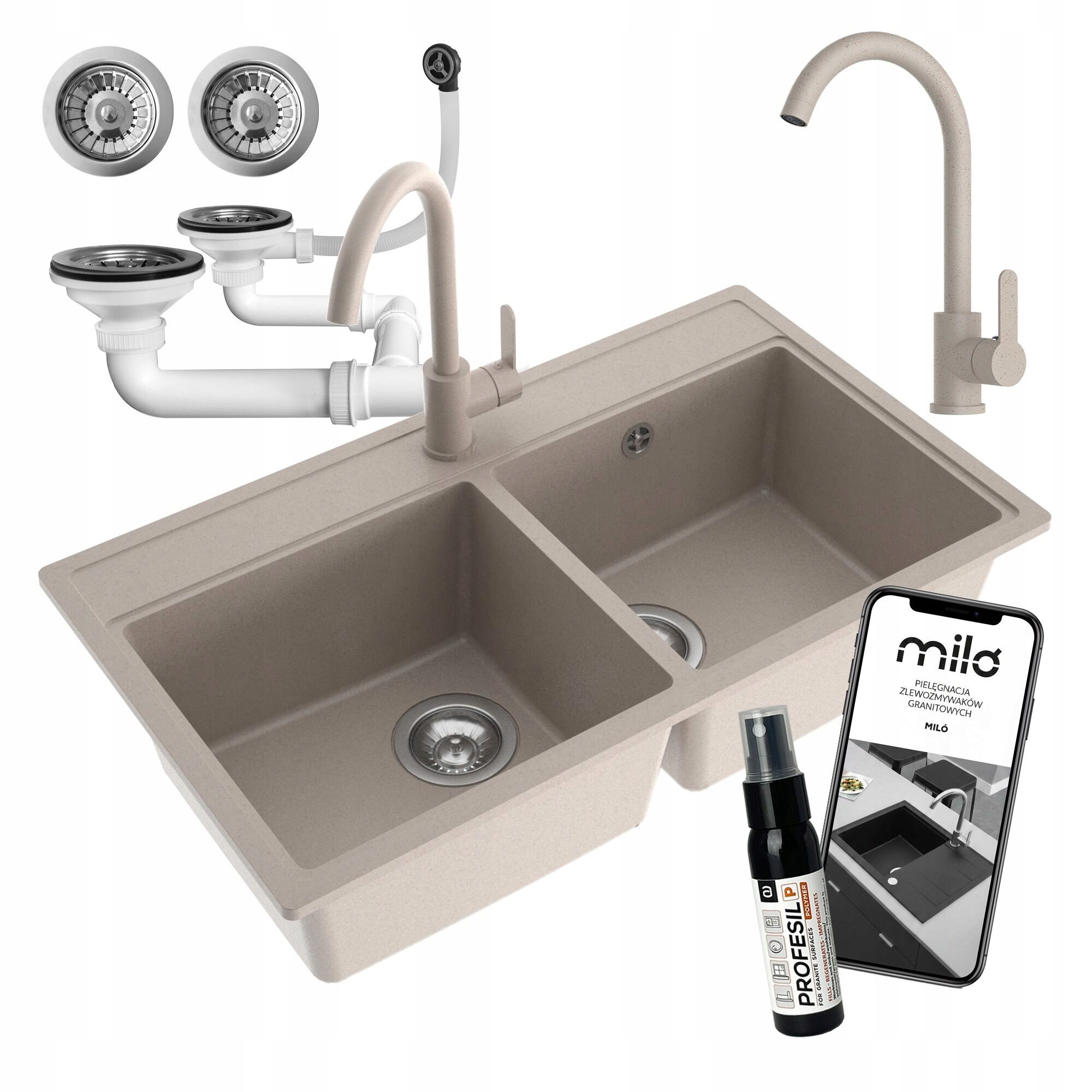 Kuchynský Drez Metro Granitový Dvojkomorový Set Batéria Sifón