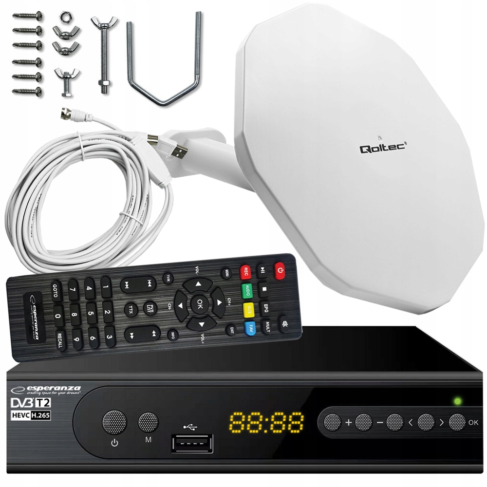 TUNER TV NAZIEMNEJ DVB-T2 HEVC ANTENA ZEW KABEL 8m