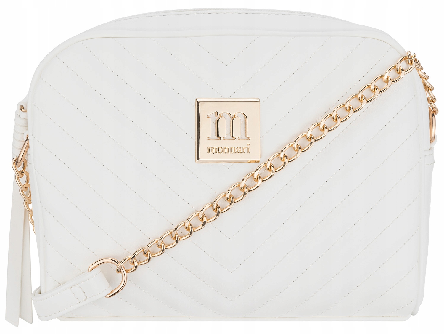 Monnari Torebka Damska Listonoszka Pikowana Biała Złote Logo Premium