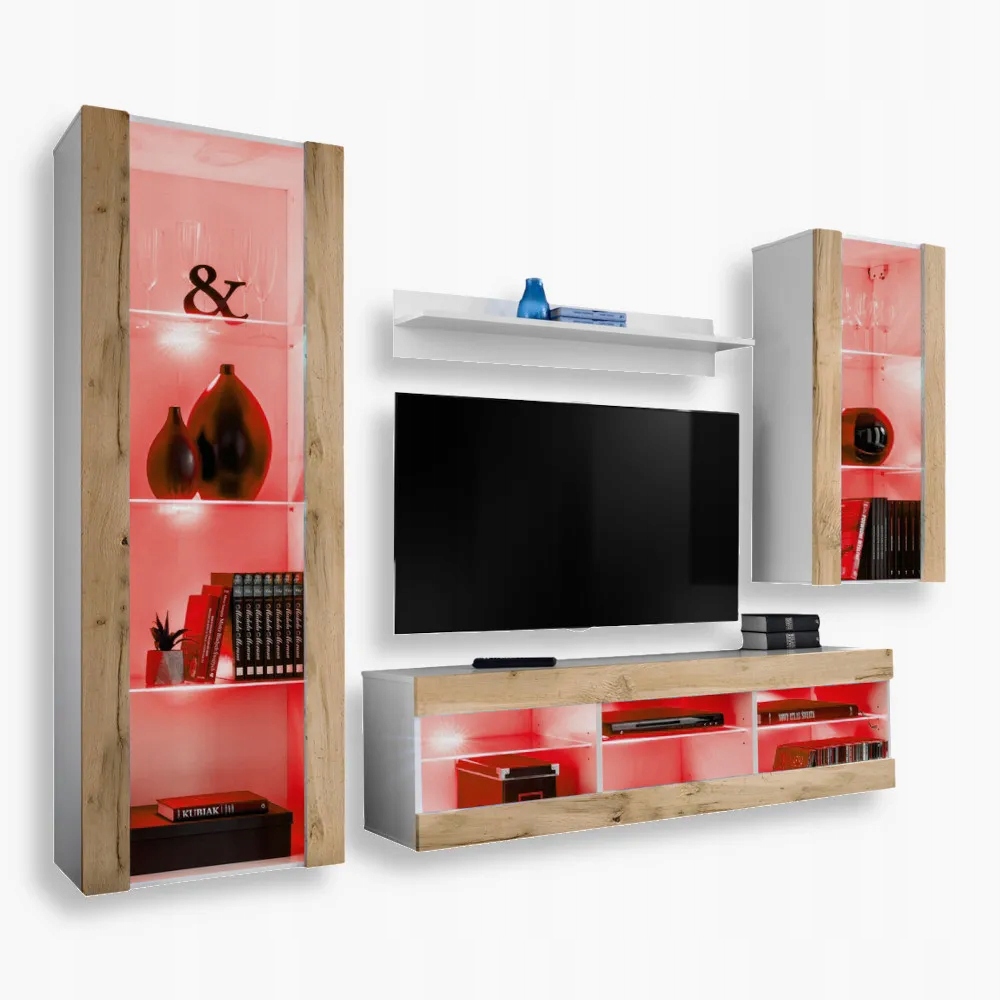 komodee Tivoli Medio Sestava Rtv do obývacího pokoje Bílá-Dub Wotan Rgb Led