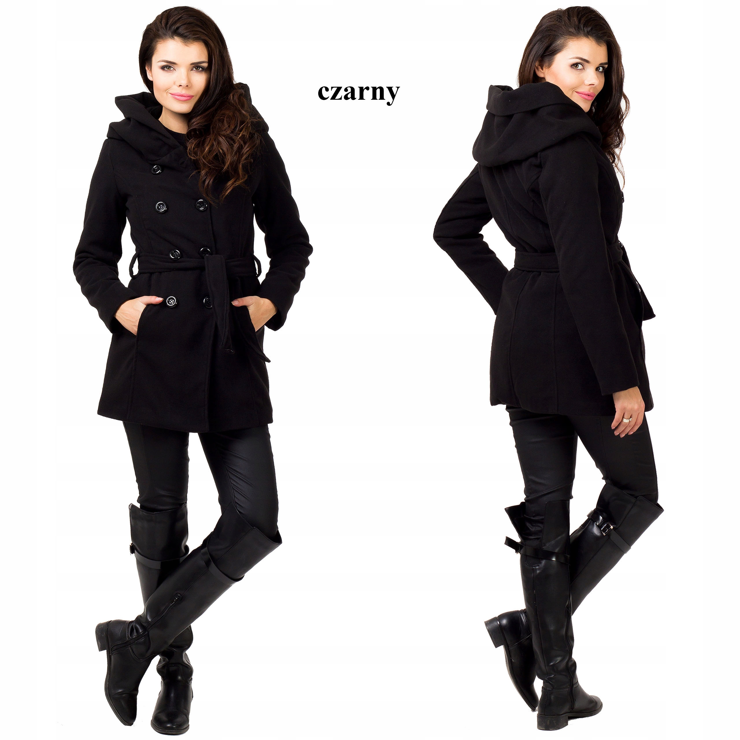 Włoski płaszcz z kapturem ZIMOWY OCIEPLANY XL 42 Kod producenta 3232T