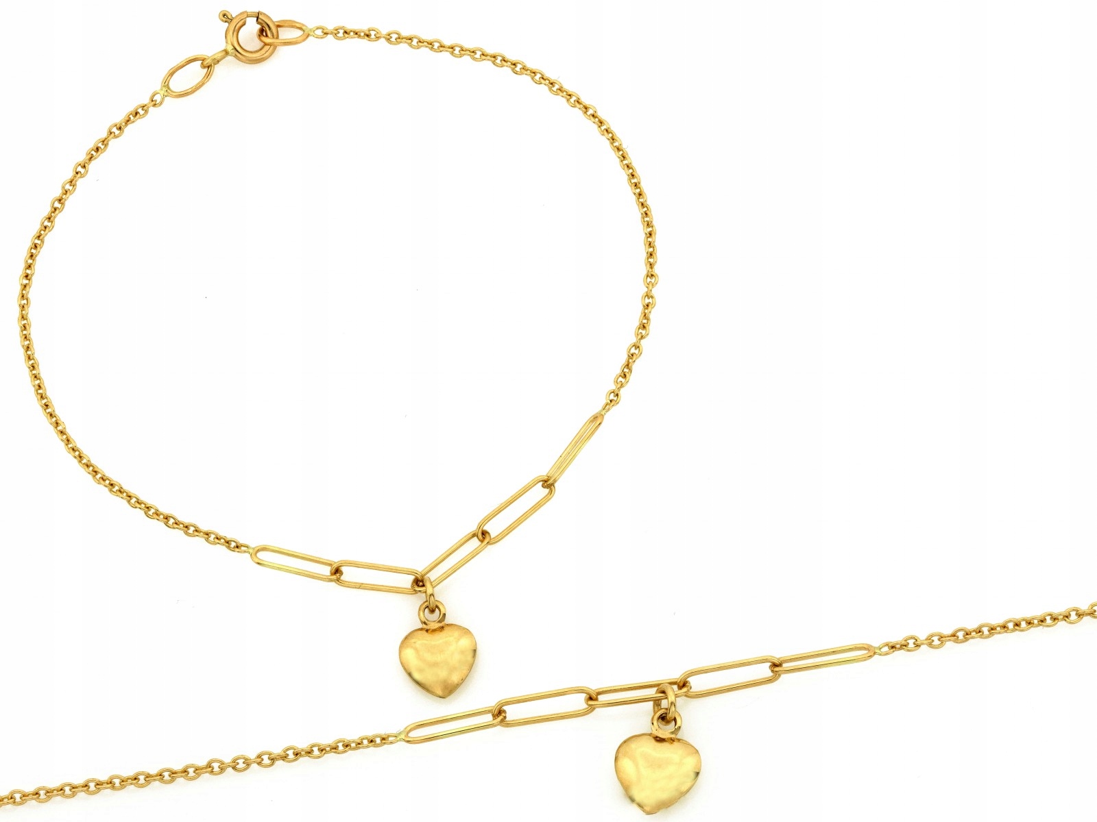 Dámský náramek zlatý 585 s přívěskem srdce a velkými články vel. 18