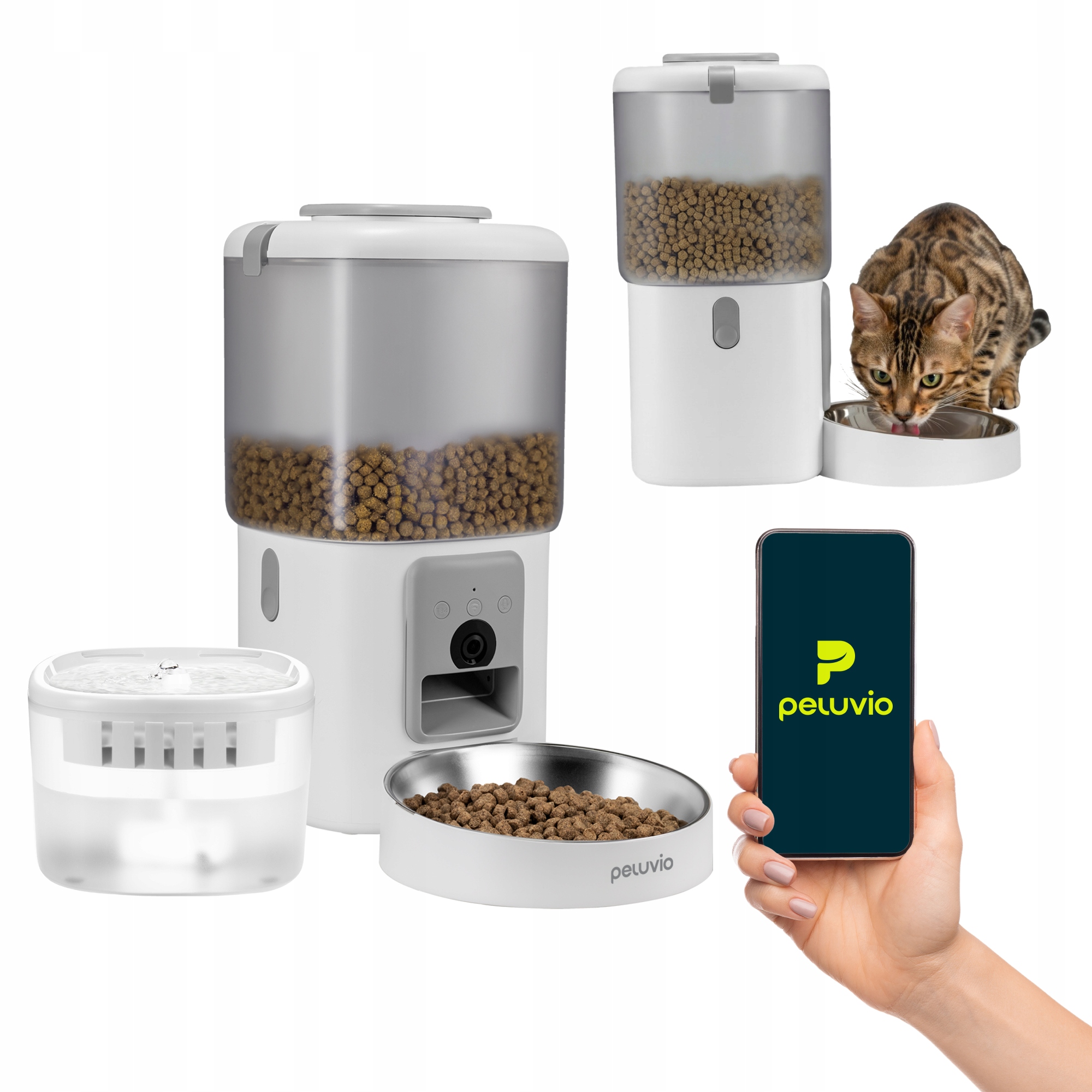Automatický dávkovač krmiva 4,5L+fontána na vodu 2,5L Wi-fi Peluvio Feast