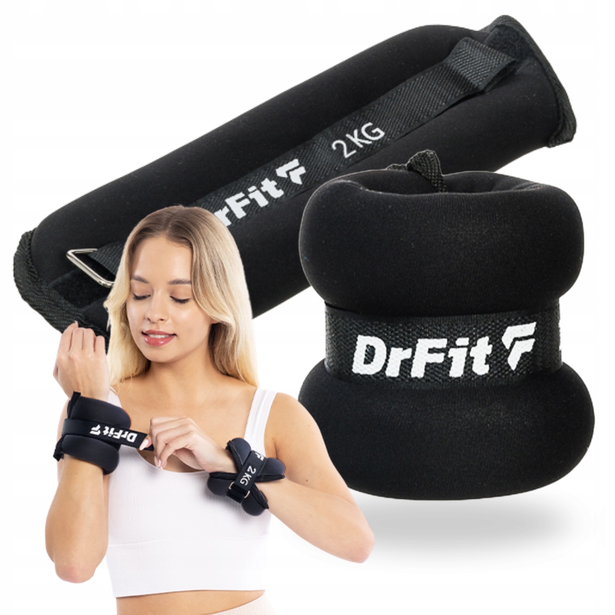 DrFit obciążniki na kostki i nadgarstki fitness siłownia 2x 2kg czarne