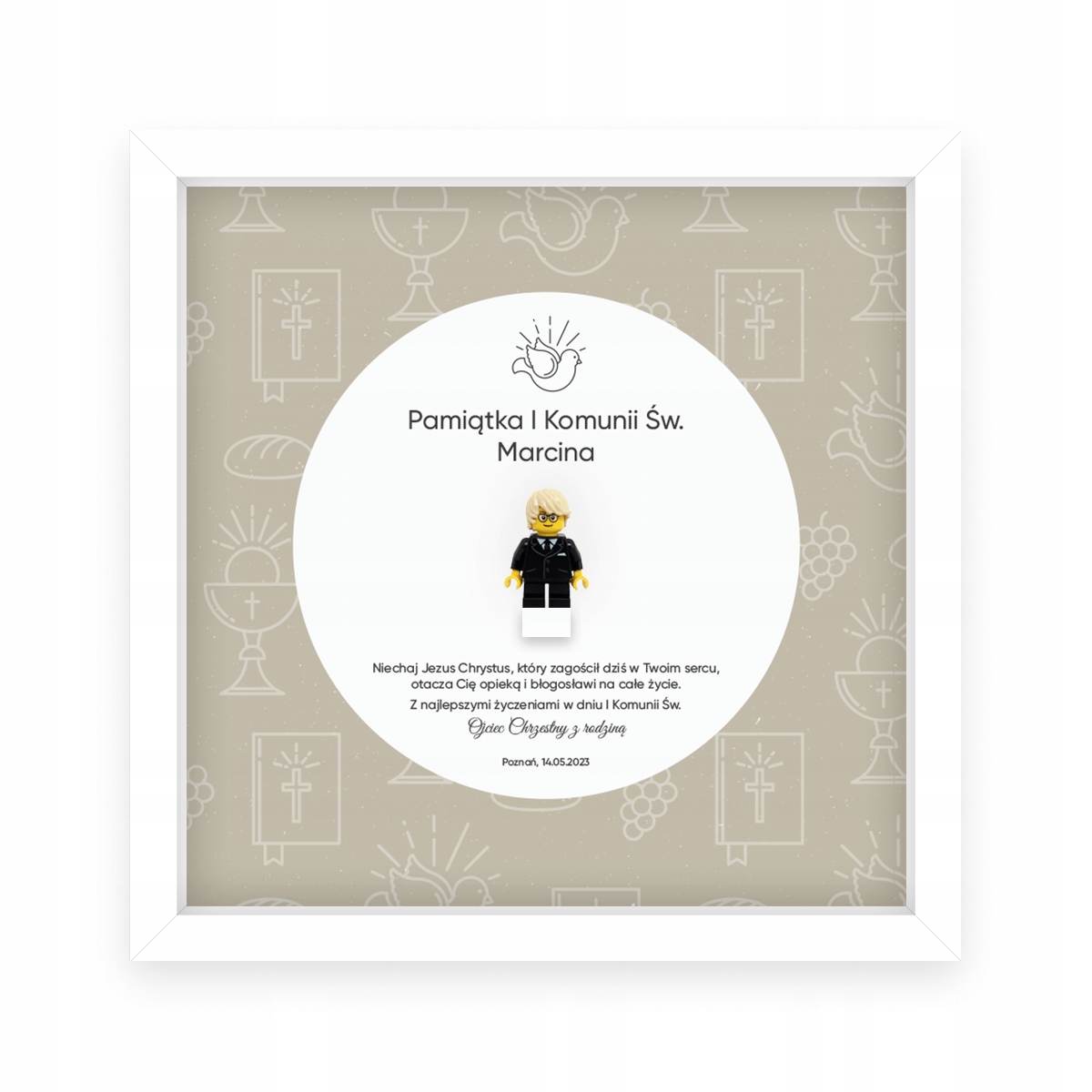 Rámeček Pro Dítě U Příležitosti Prvního Svatého Přijímání S Minifigurkou Lego