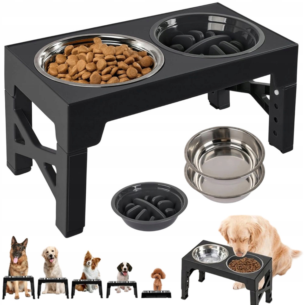 Levně Miska pro psa 2v1 na jídlo a pití Nechytlavá nastavitelná na stojanu