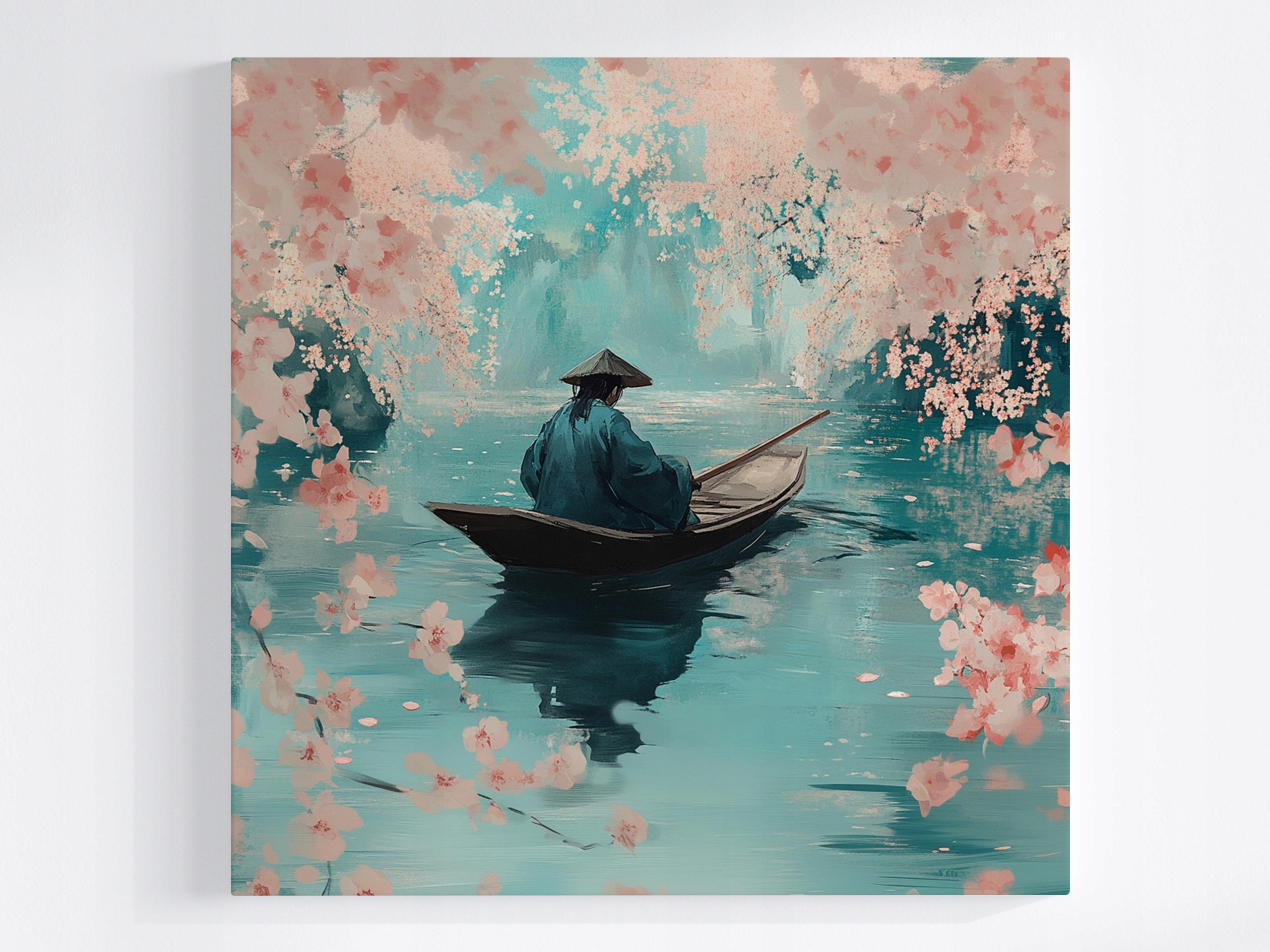 Obraz Na Plátně Canvas Asie Japonsko Višeň Květiny Loď Voda Odraz 60x60