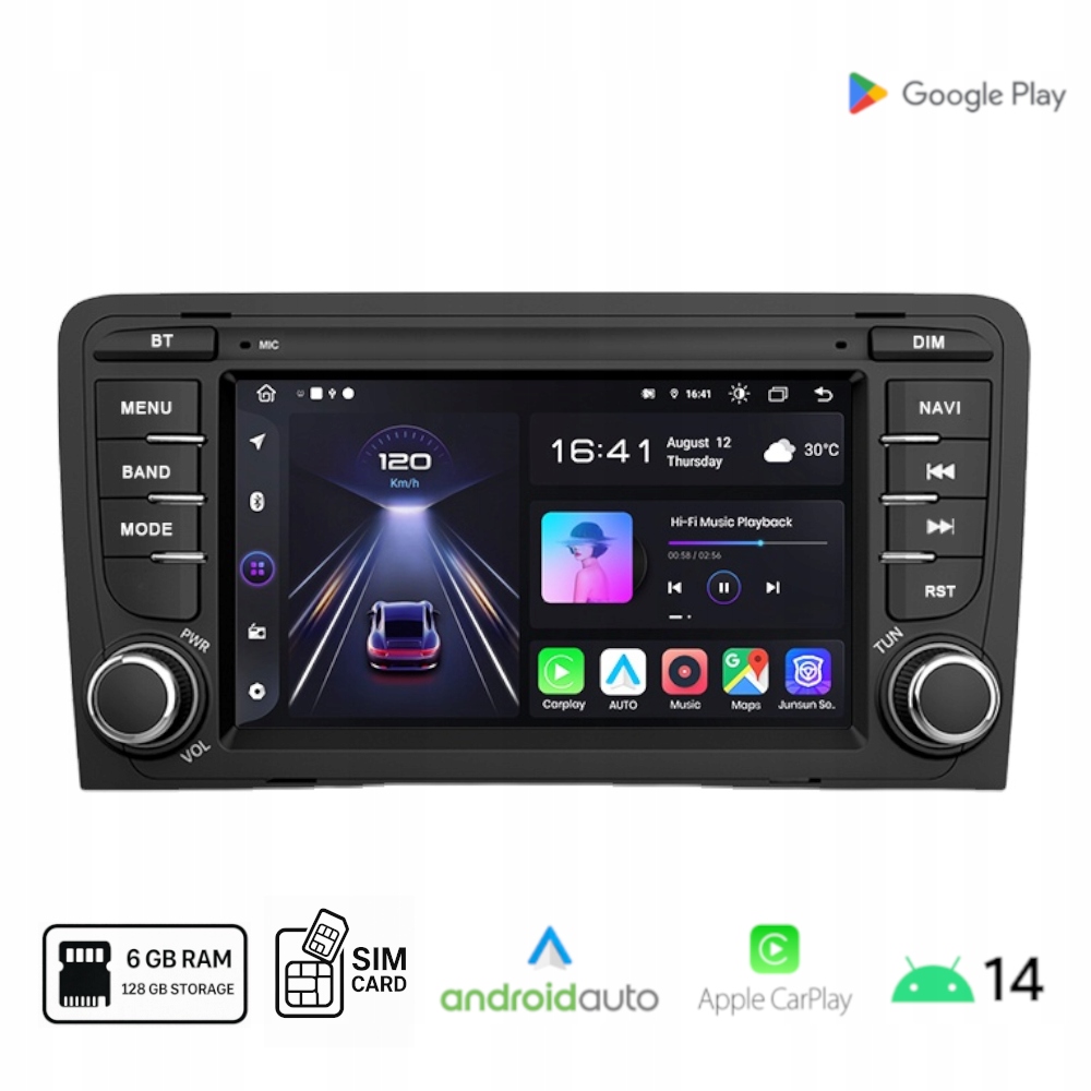 Rádio Android pre Audi A3 8P Carplay Android Auto Wi-Fi Sim 6+128 Gb