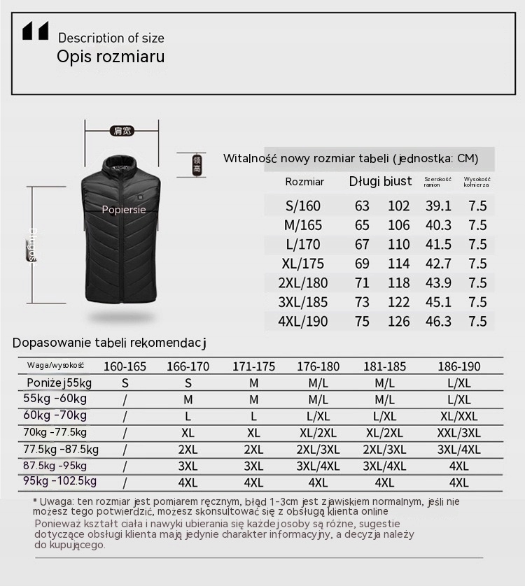 OGRZEWANA KAMIZELKA TERMICZNA GRZEWCZA USB 4XL Marka bez marki