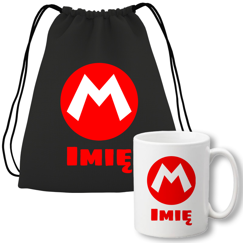

Zestaw Worek Czarny Kubek Mario Twoje Imię