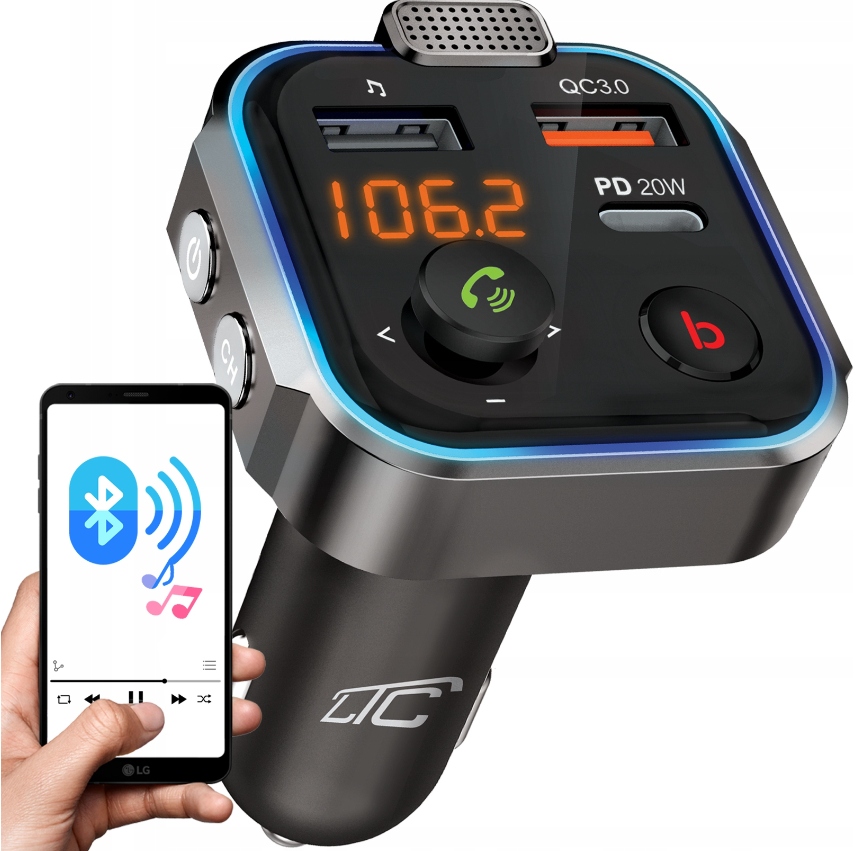Transmiter FM Bluetooth szybka ładowarka QC USB PD