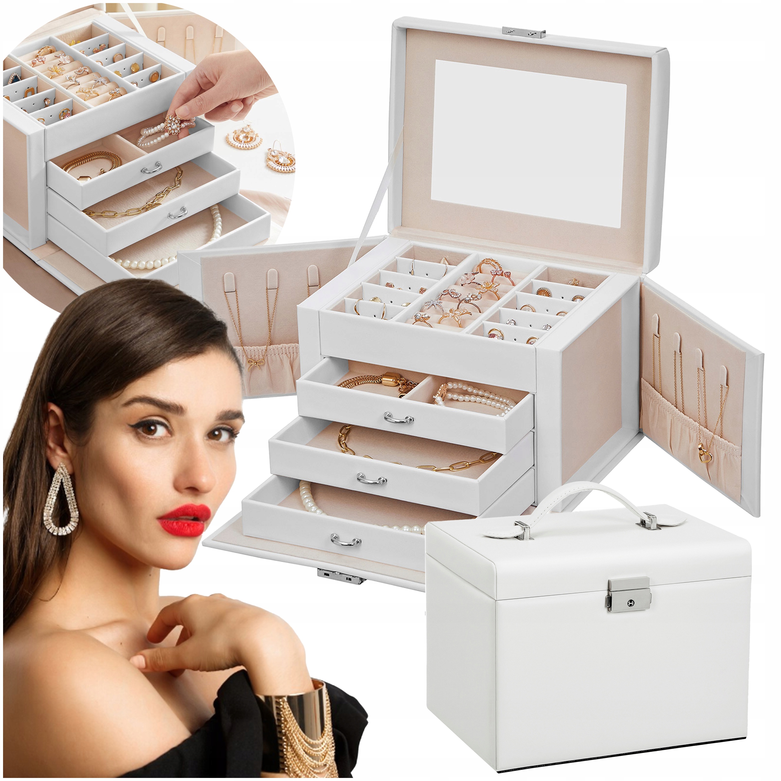 Šperkovnice na bižuterii s přihrádkami a přihrádkami Velkým zrcátkem Pouzdro