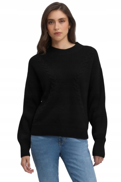 Guess Černý Svetr S Pleteným Vzorem, Dlouhý Rukáv Xs Gnm