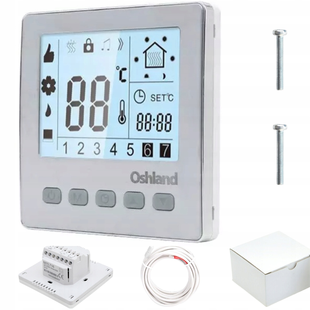 TERMOSTAT POKOJOWY DO OGRZEWANIA PODŁOGOWEGO MATY GRZEWCZE LCD 16A OSHLAND