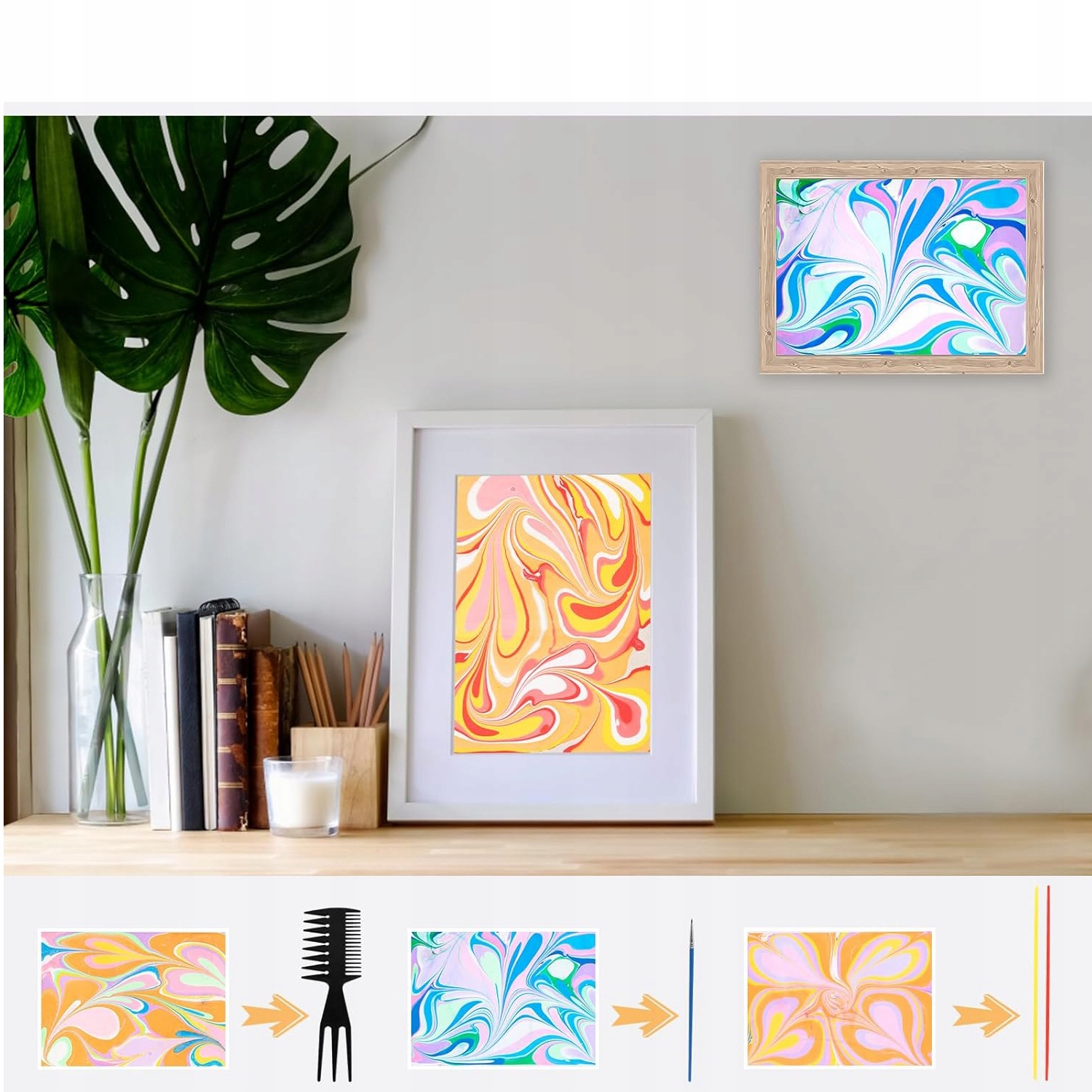 ZESTAW FARBA MARMURKOWA ARTYSTYCZNY RĘKODZIEŁA 12 KOLORÓW DO MALOWANIA WODĄ Liczba sztuk 46 szt.