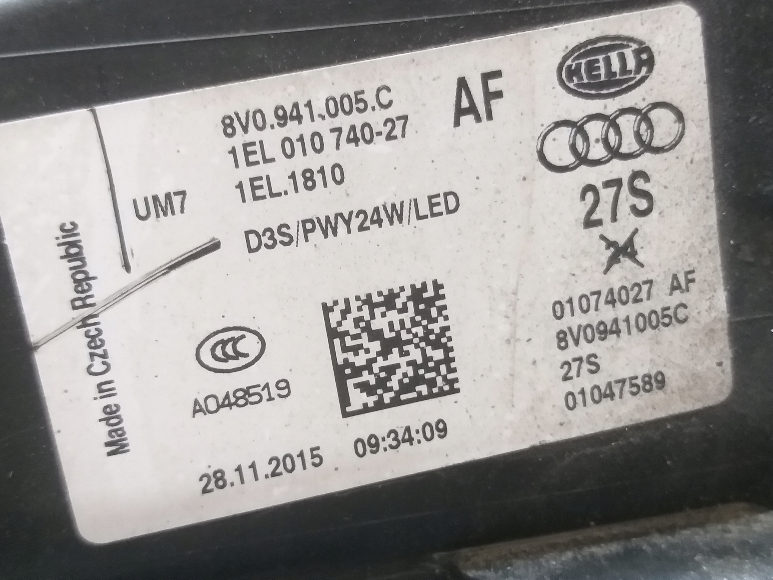 light front left AUDI A3 XENON LED 13-16 8V0941005C