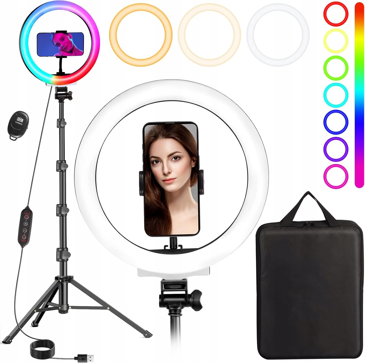 Rgb Kroužková Lampa 10" Stativ 180 CM Držák Telefonu