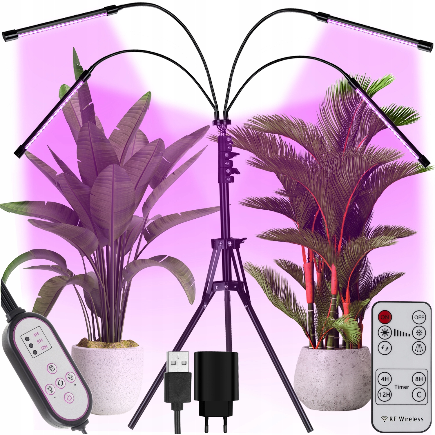 Lampa pro rostliny Led Pěstování Růstu Panel x 4 Časovač pro Osvětlení Dálkové ovládání