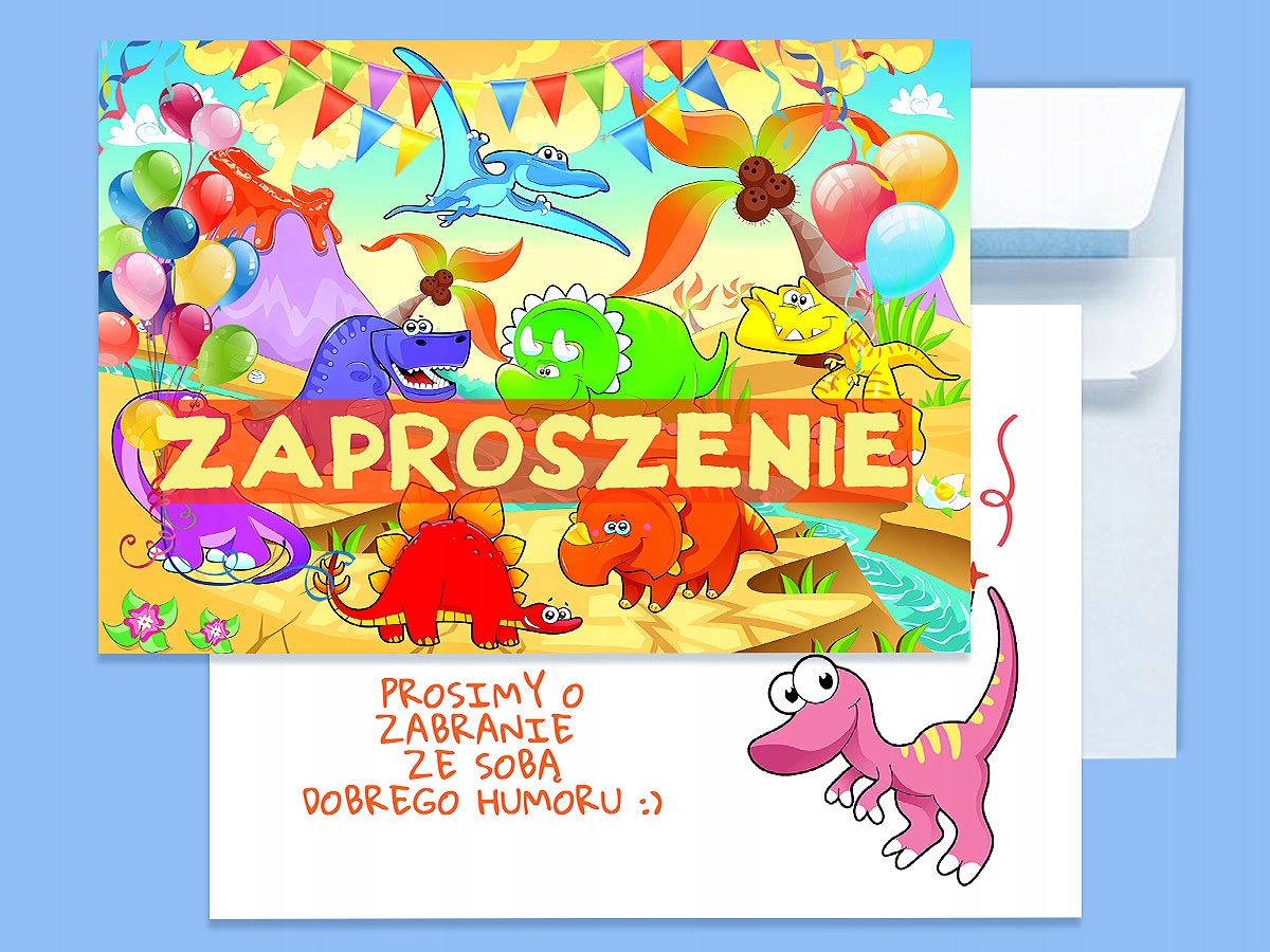ZAPROSZENIE DINOZAURY NA URODZINY DZIECKA + KOPERTA GRATIS JAKOŚĆ Typ znaczek