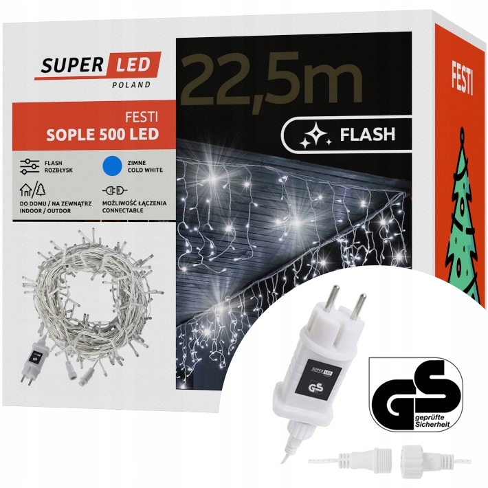 Sople 500 Led venkovní Vánoční osvětlení na stromeček Studené Flash 22,5 m vánoční