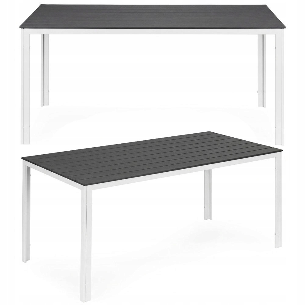 6-miestny záhradný stôl 156x78 cm polywood, nábytok na terasu, sivý, biely