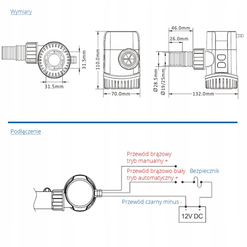 POMPA WODY ZĘZOWA AUTOMATYCZNA 12V 800GPH 45L SEAFLO DO JACHTU MOTORÓWKI Model SFBP1-G800-13B