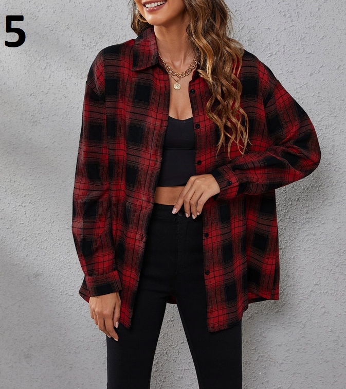 MODNA KOSZULA DAMSKA W KRATĘ OVERSIZE KOLORY XL Model KM1