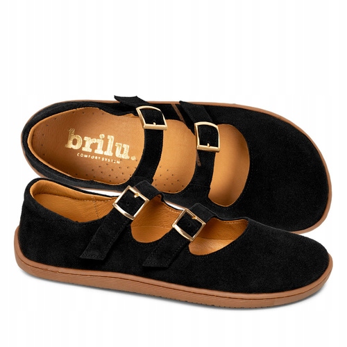 Brilu Polskie Damskie Zamszowe Skórzane Baleriny Barefoot Montana Czarne 39