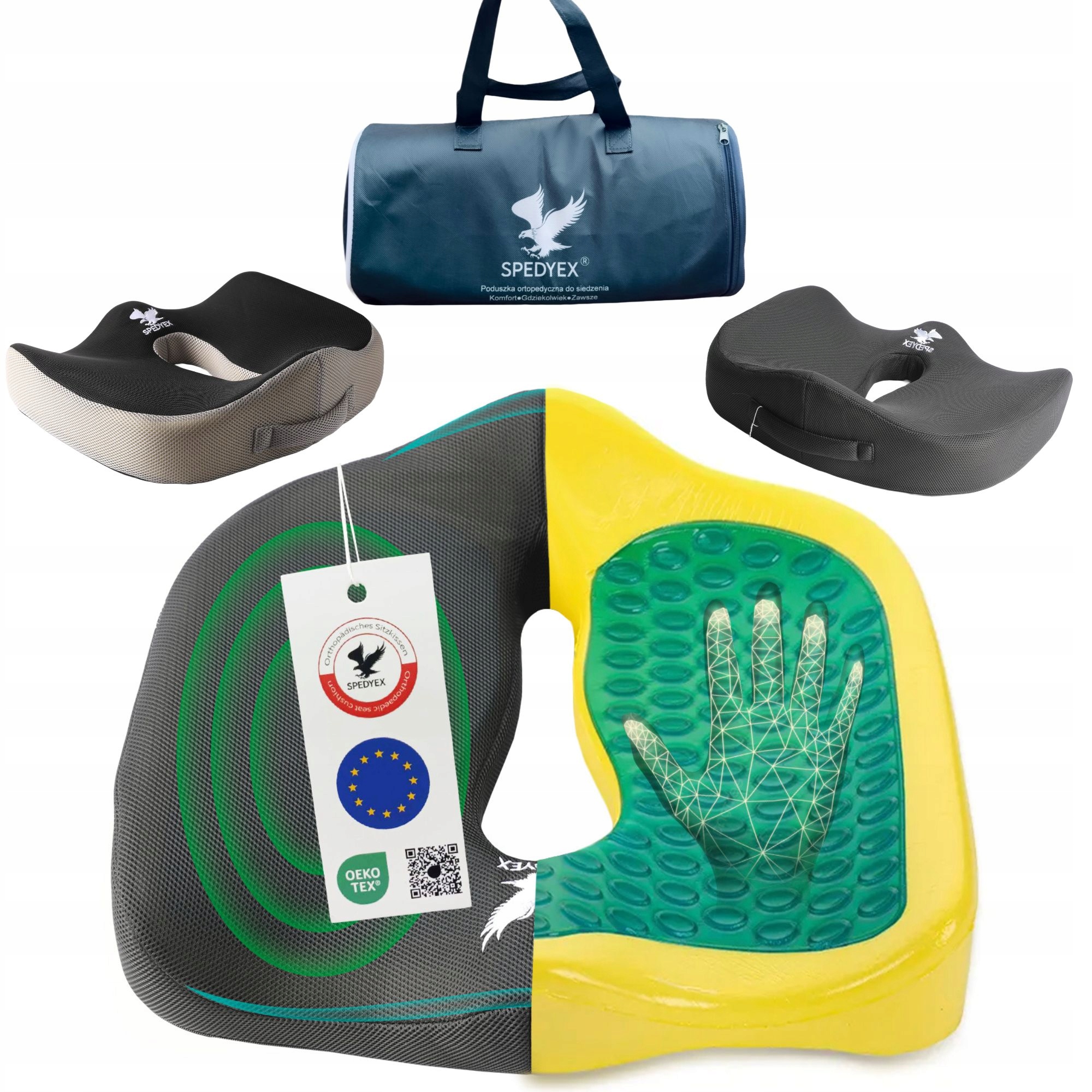 Poduszka Ortopedyczna do Siedzenia Pamięciowa z Żelem Hemoroidy Bóle pleców