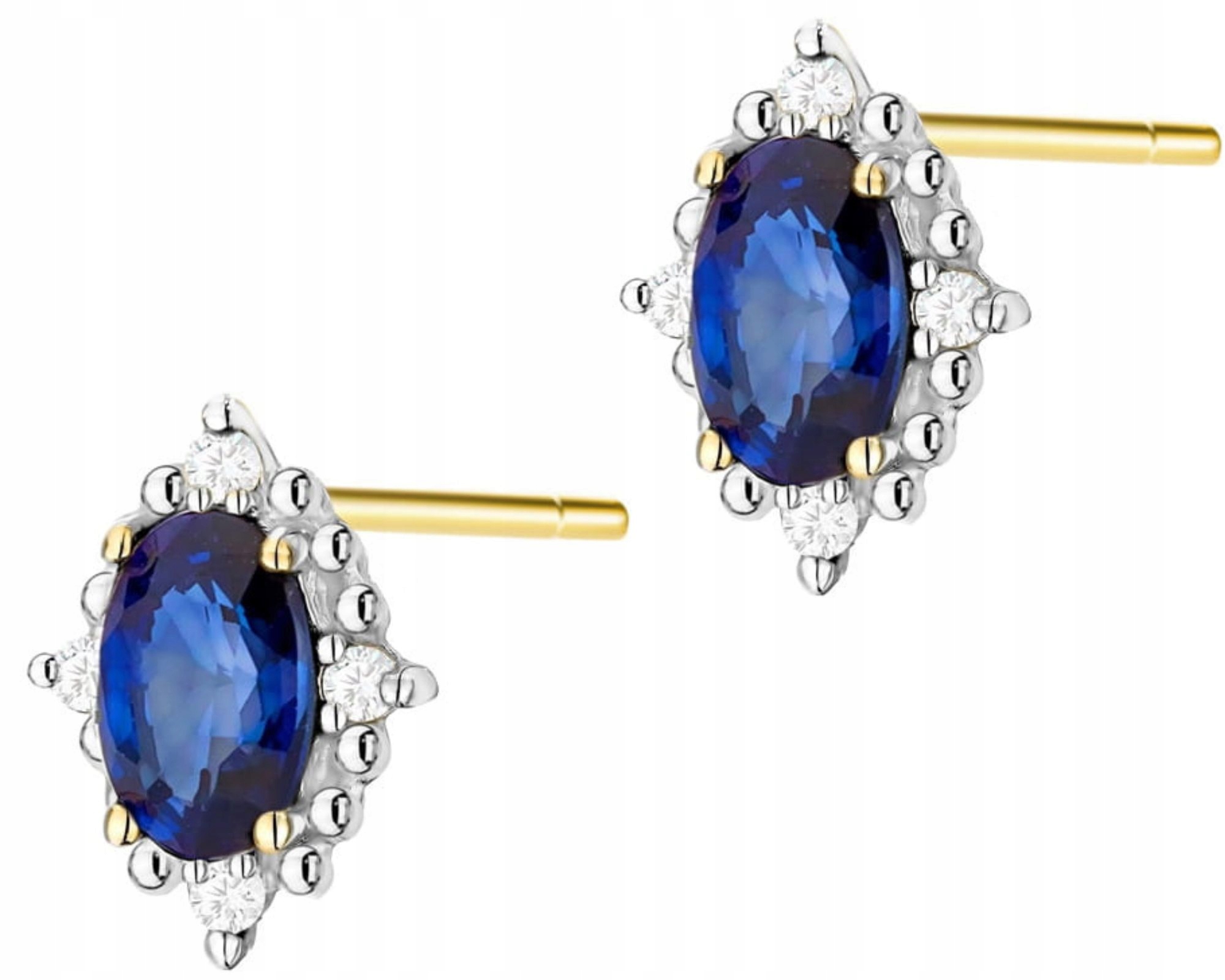 Zlaté Náušnice S Brilianty Přírodní Kameny Safíry 585 Dárek Gravírování