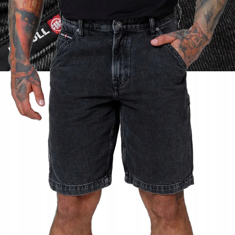 Pánské džínové šortky Pitbull Carpenter Černé Kraťasy Jeans