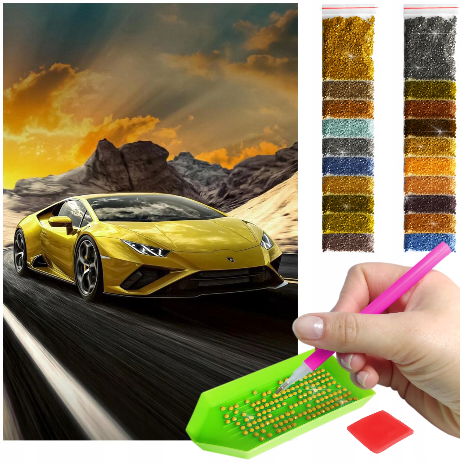 Velká výšivka diamantový diamond painting mozaika auto závod hory 60x40cm