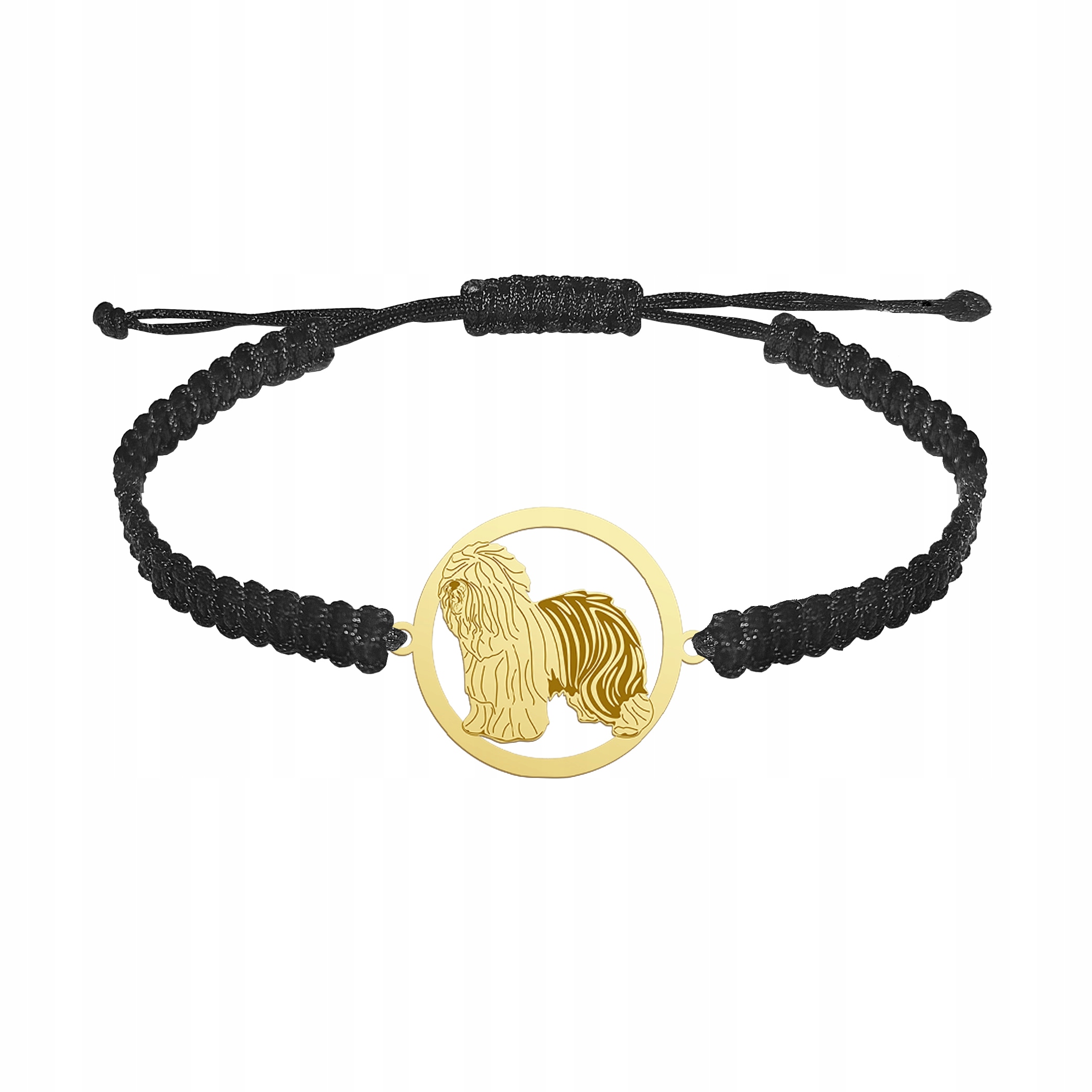 Zlatý náramek se psem Staroanglický ovčák Bobtail 925 Makramé Gravírování