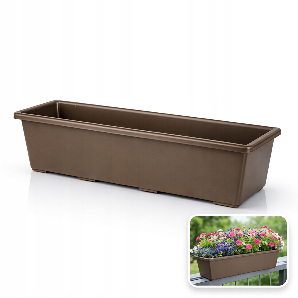 Skrzynka balkonowa 60cm doniczka balkonowa, pojemnik na kwiaty, brązowa