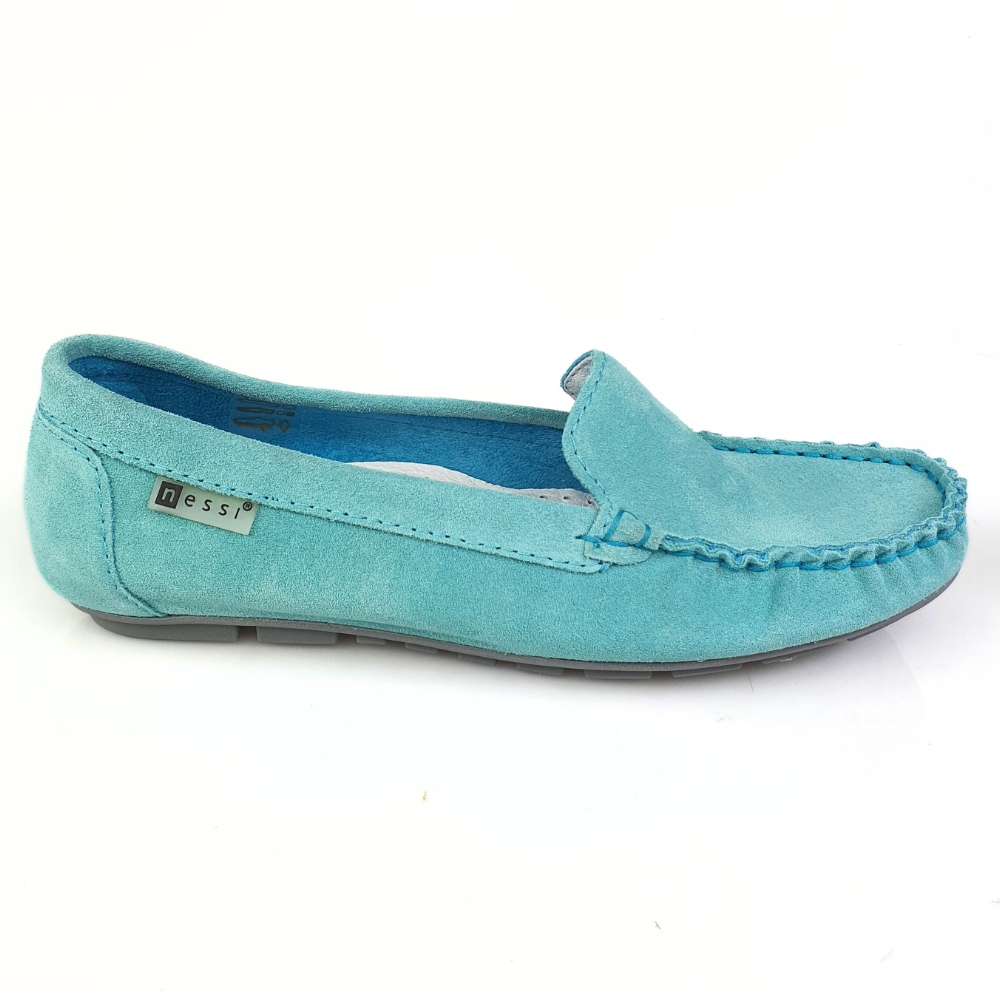Nessi 17130 mokasyny turkus zamsz skóra r. 39 Wzór dominujący bez wzoru