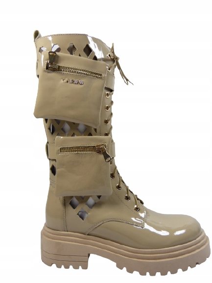 bezové ažurové kozačky kanady Carinii 37