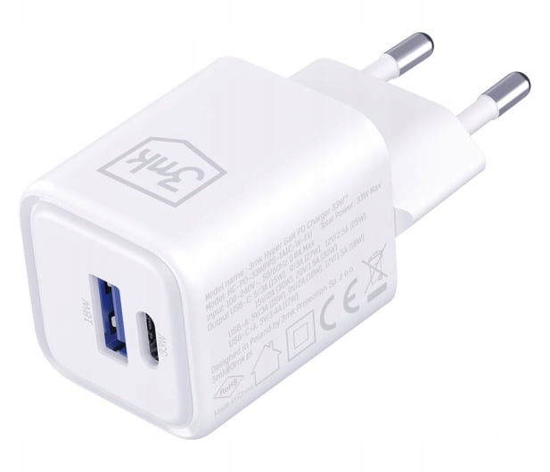 Ładowarka 3mk Hyper Charger Pd 33W GaN QC4+ Pps Afc Fcp Scp 1A1C White